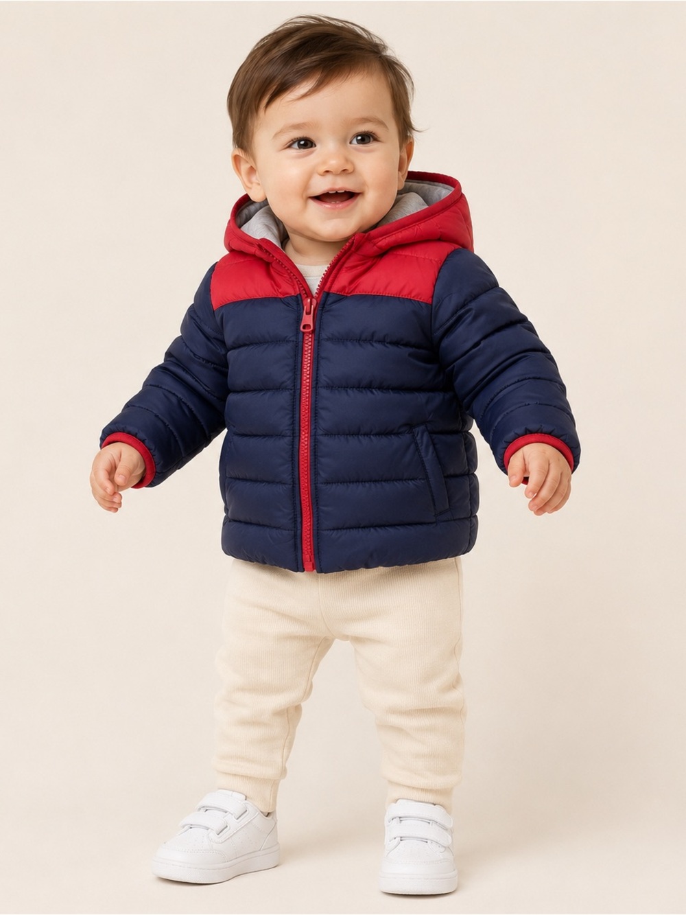 Baby GAP PrimaLoft Navy Red Hooded Puffer Jacket 6–12 Months